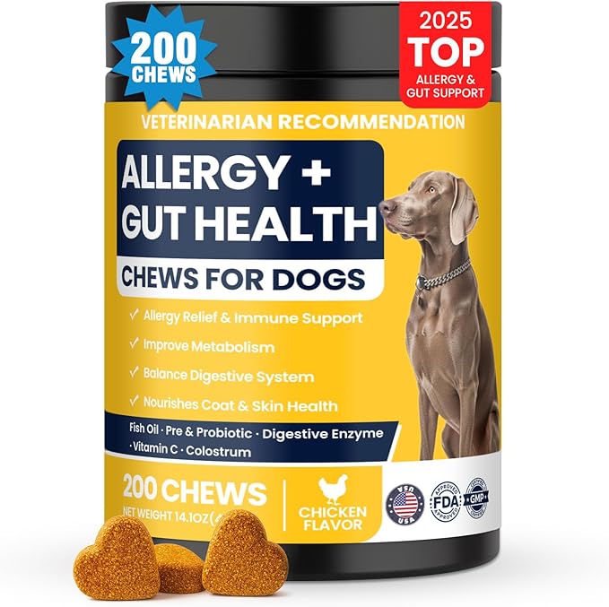 Dog Allergy Chews Probiotics for Dogs Yeast, Itchy Skin and Itchy Ears Itch Relief Immune Pre Probiotic Chews for Pet Digestive Gut Health Anti Itch Supplement for Itching and Licking Dogs Allergies