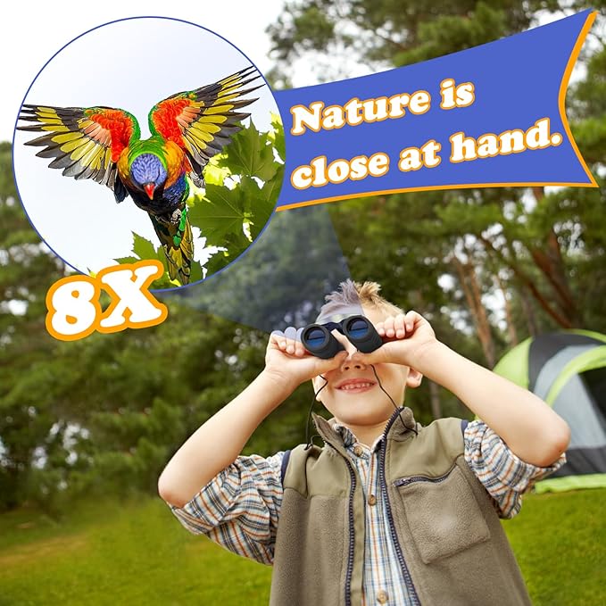 Obuby Real Binoculars for Kids Gifts for 3-12 Years Boys Girls 8x21 High-Resolution Optics Compact Toy Binocular for Bird Watching,Travel, Camping