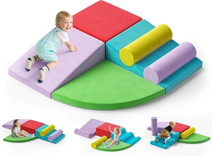 Lischwert Foam Climbing Blocks for Toddlers 1-3, 6pcs Soft Play Set with Crawling Exploration Toys, Indoor Outdoor Infant Safe Blocks for Baby Gym Toddler Playground
