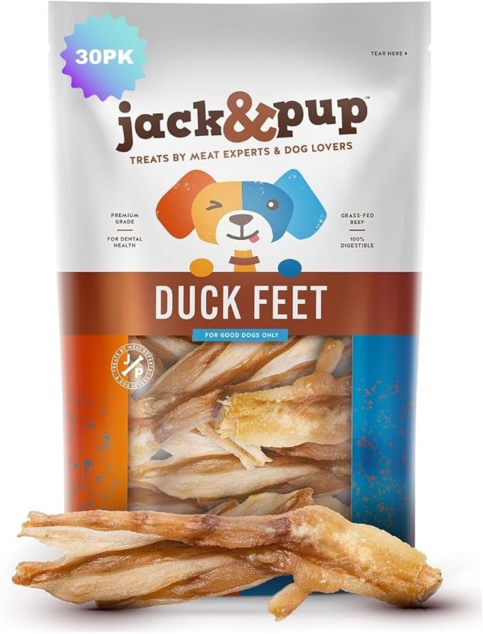 Jack&Pup Duck Feet for Dogs – All Natural Dog Chews, Single Ingredient Dehydrated Duck Feet Dog Treats – Great for Small & Medium Dogs (30 Count) Great Alternative to Chicken Feet and Pig Ears