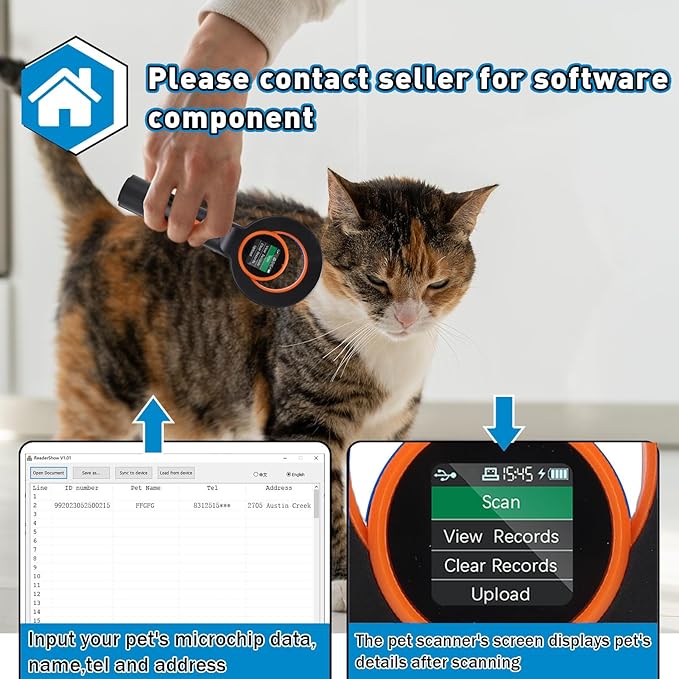 YWBL-WH Pet Chip Reader, EMID FDX B ISO11784 85 Tag Scanner with 2.4G BT USB Connectivity, for Animal Marker Glass Digital Tag Reading