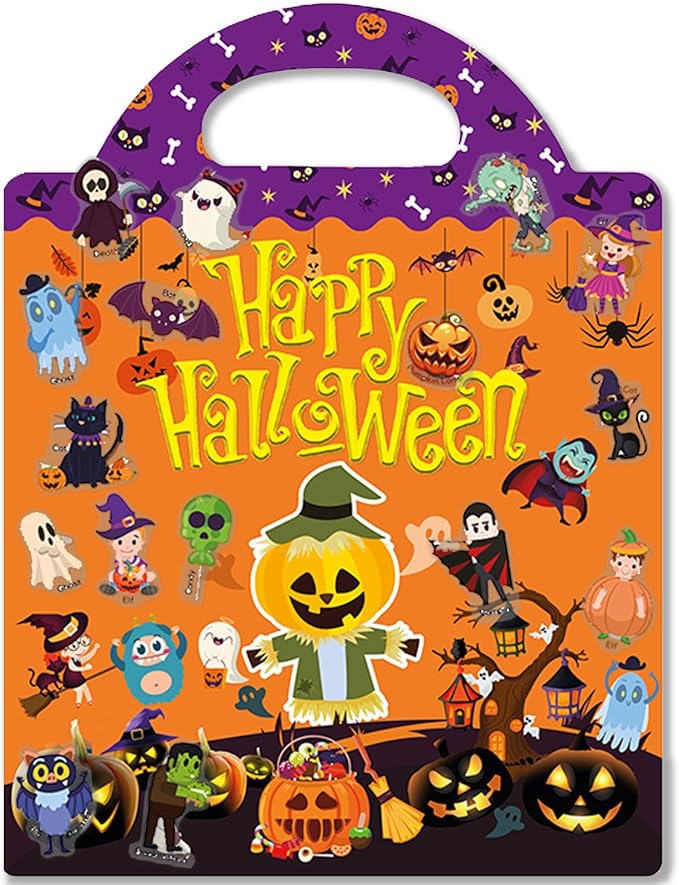 Halloween Reusable Sticker Books for Toddlers 3+, Halloween Stickers for Kids, Sticker Book for Toddlers 3+ Years, Halloweens Gifts for Kids Girls Boys