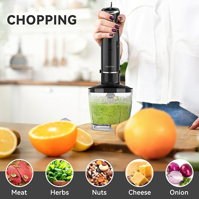 Immersion Blender Handheld Hand Blender, 1000W 5 in 1 Hand Mixer Stick, BPA-Free 12 Speed Handheld Blender 304 Stainless, Mixing Beaker, Chopper, Whisk, Milk Frother, Soup, Smoothies, Baby Food, Sauce