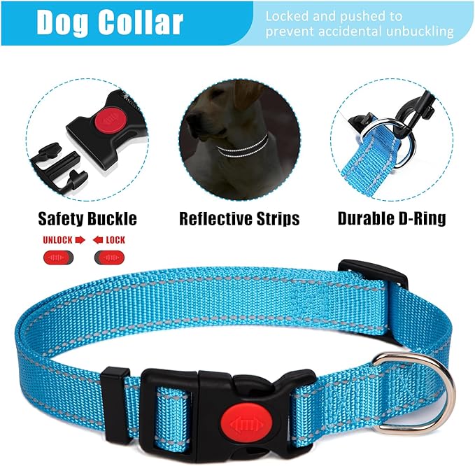 No Pull Dog Harness Adjustable Collar & Leash Set - Dog Halter Harnesses Collapsible Bowls & Poop Bag Dispenser Muzzle ID Tags Toys Fits Small Medium Large Dogs (Blue-M)