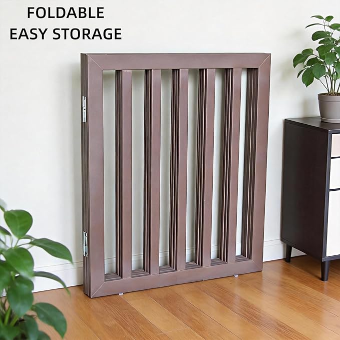 ZJSF Freestanding Indoor Dog Gate for House Foldable Wood Puppy Gate for Doorways Pet Gate for Stairs Extra Wide Pet Fence, Brown, 32" Height 2 Panels