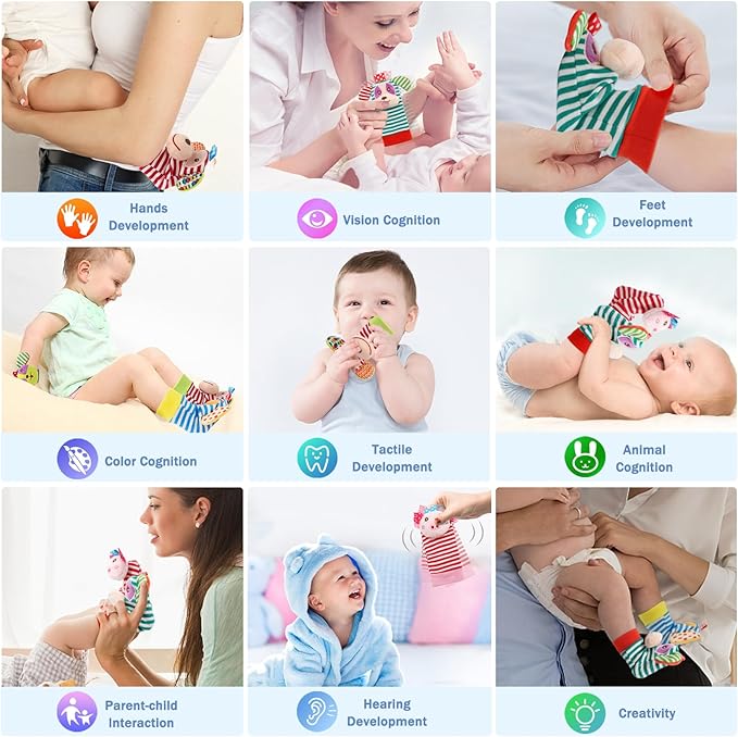 BLOOBLOOMAX Sock rattles for Babies 0-24 Months Baby Animal Foot Finder Educational Toys