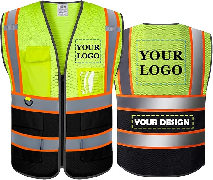 BeautyWill Custom Mesh Safety Vest Customized Logo Class2 High Visibility Reflective Vest with Pockets Construction workwear（Yellow Black，4XL ）