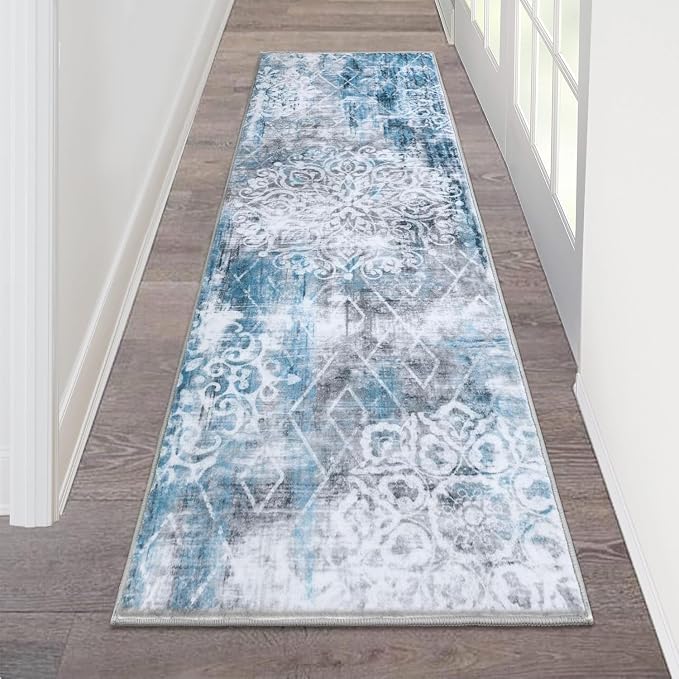 HEBE Hallway Runner Rug 2'x6' Washable Vintage Distressed Area Rugs Non Slip