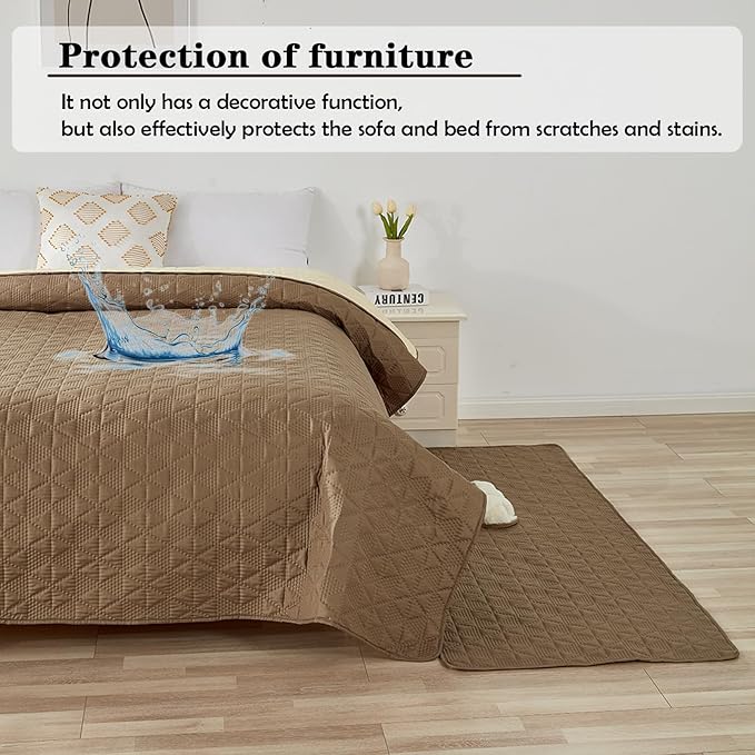 Waterproof Dog Bed Cover Pet Blanket, Soft Pet Couch Covers for Sofa Washable, Bed Couch Sofa Furniture Protector for Puppy Cat Kids (Khaki,130 * 210 CM)