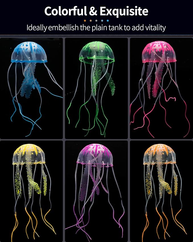 Uniclife 6 Pcs Glowing Jellyfish Ornament Decoration for Aquarium Fish Tank