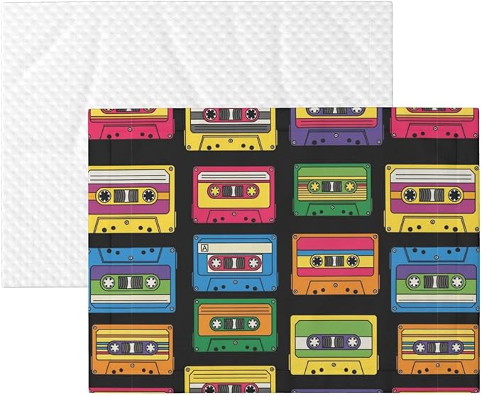 Reversible Dog Blanket for Beds Couches, Colorful Retro Cassette Pattern, Double Sided Cat Blanket with Textured Dot Feel and Smooth Feel for Seasonal Comfort All Year