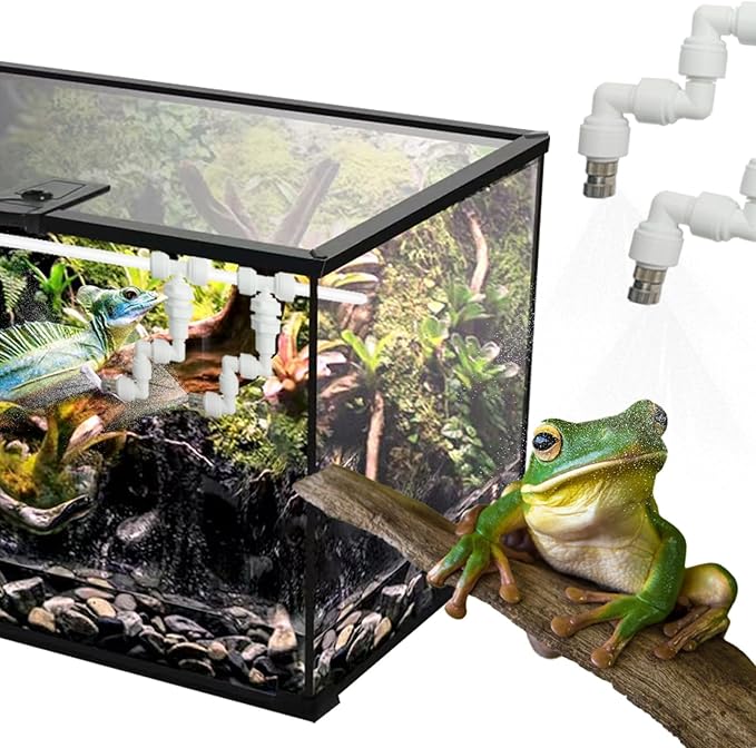 Reptile Terrariums Misting Accessories kit, Adjustable Dual-Head Reptile Mister Nozzles, with 16ft 1/4 inch Tube, White