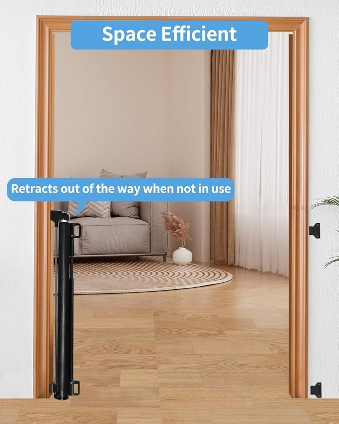 Retractable Baby Gate for Doorways and Stairs, Mesh Safety Gate for Pet, Indoor & Outdoor Use, One-Hand Operation, Easy Installation, 33.6" Tall, Expands to 55" Wide（Black,33.6"x55"