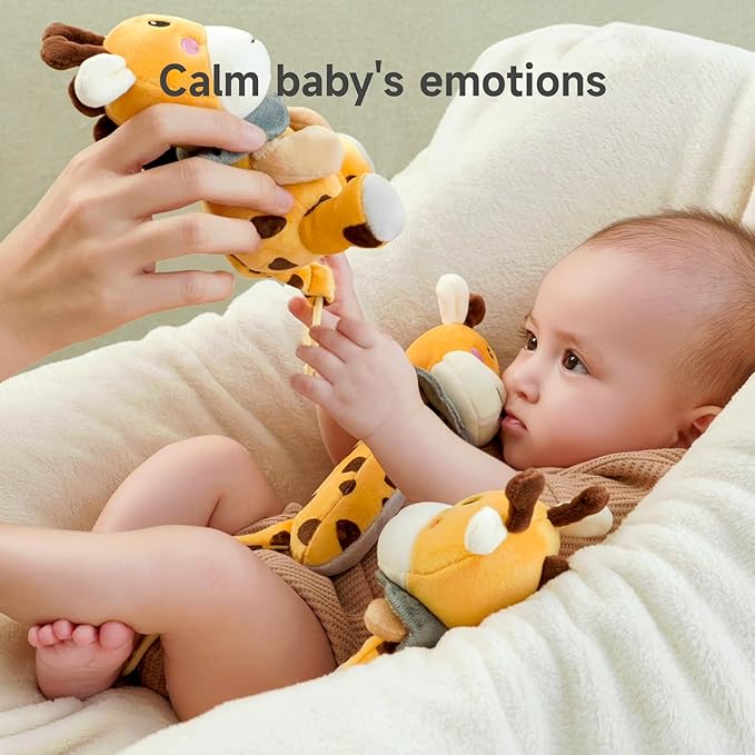 TUMAMA Baby Rattles 0-6 Months, 3 PCS Giraffe Baby Plush Rattles Sensory Toys with Teethers, Newborn Gifts for Babies 0-6 Months