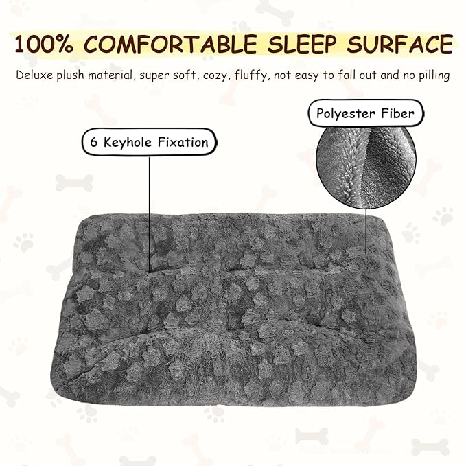 Washable Dog Bed for Small to Large Dogs, Calming Anti Anxiety Medium Dog Bed, Deluxe Plush Faux Fur Crate Beds, Comfy Fluffy Kennel Pad Pet Mat with Non-Slip Bottom, 41"x27", Dark Grey