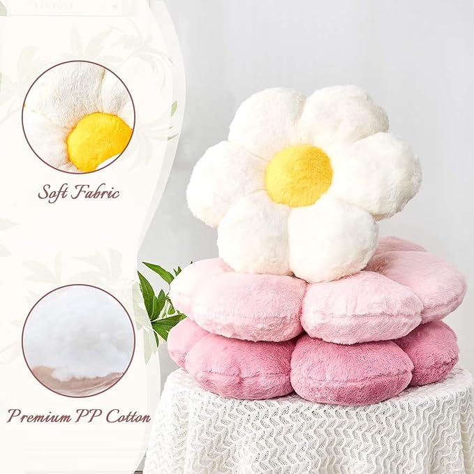 Dusty Rose Flower Pillow, Cute Decorative Flower Shaped Throw Pillow with Faux Rabbit Fur, 19.6" Soft Flower Plush Throw Pillow Floor Pillows Room Décor for Bedroom Living Room