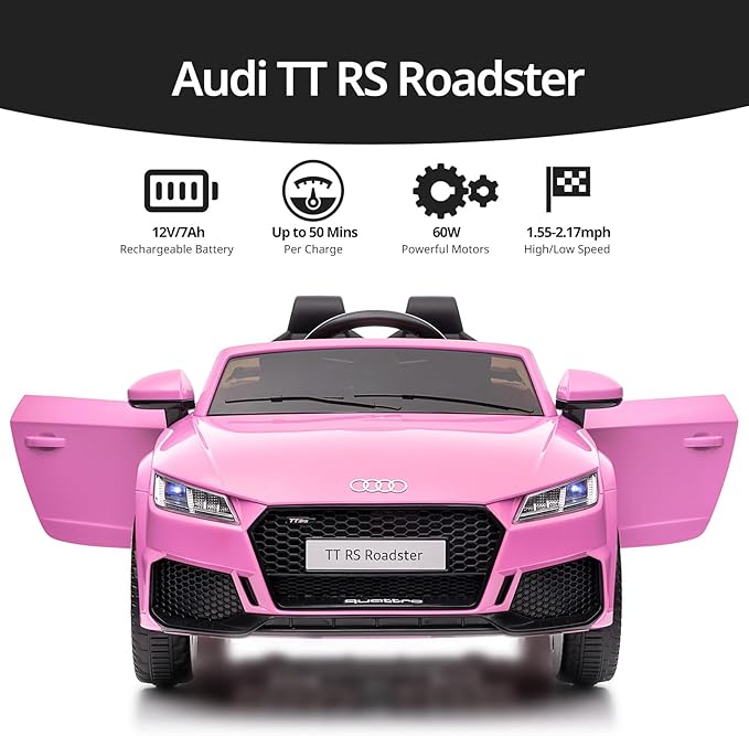 Licensed Audi Electric Kids Car, 12V Kids Ride-on Toy Car for Toddlers w/Remote - Pink