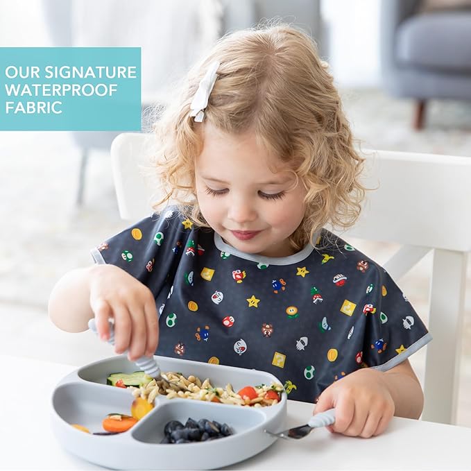 Bumkins Bibs - Toddler Bibs, Waterproof, Large for 1-3 Years, Short Sleeve