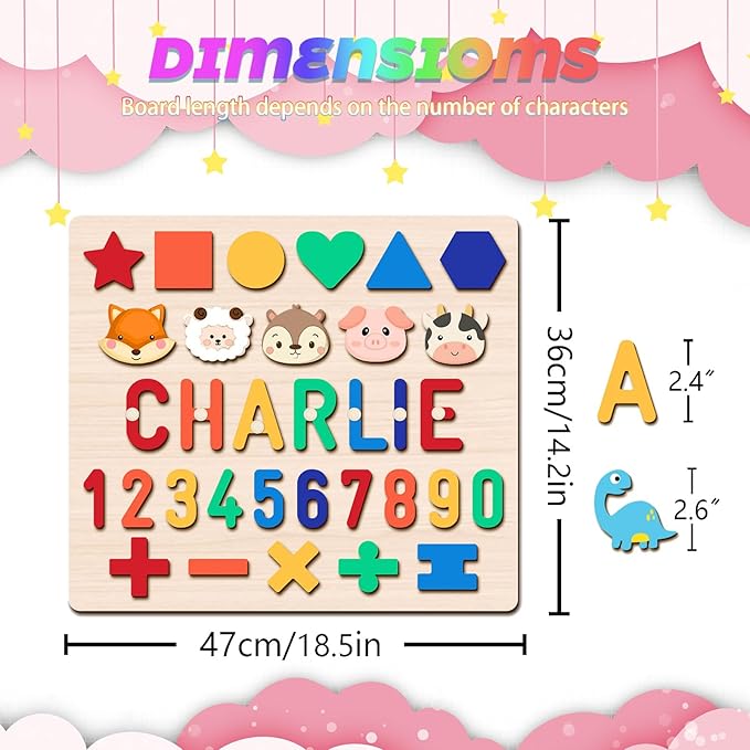 Personalized Name Puzzle for Toddlers 1-3 Wooden Alphabet Shape Number Blocks Personalized Baby Gifts 1st Birthday for Girls & Boys Preschool Educational Montesorri Toys for 1 Year Old 2 3 4 5