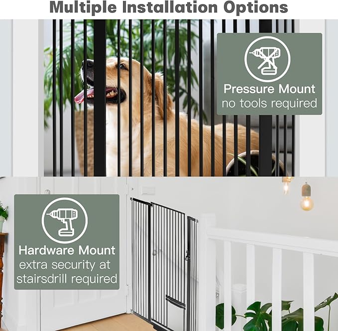55 Inch Extra Tall Pet Gate with Small Cat Door, 29.55"-46.06" Adjustable Wide Dog Gate, Tall Cats Gates for Doorway, Stairs, House(Black)