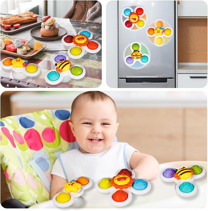 ALASOU 3PCS Pop Suction Cup Spinner Toys for 1 Year Old Boy Girl|Novelty Spinning Tops Toddler Toys Age 1-2|Sensory Baby Bath Toy for Toddlers 1-3|12 18 Months Boy Birthday Gift for Infant
