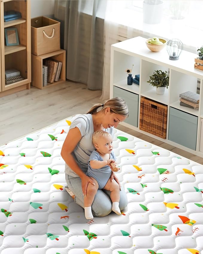 Odorless Premium Foam Baby Play Mat 59" x 59", Soft Microfiber Fabric Crawling Mat for Floor- Comfortable and Hypoallergenic, Non-Slip Cushioned Floor Playpen mat for Infants,Babies,Toddlers