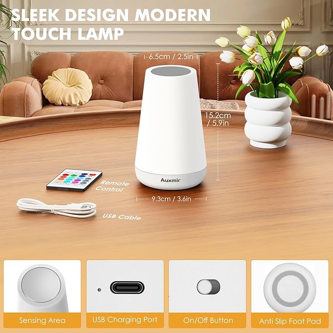 Night Light, Dimmable Touch Lamp for Bedroom, Portable Rechargeable Bedside Table Lamp for Baby Nursery, 13 RGB Colors & 5 Brightness, Night Lights for Bedroom Living Room Bathroom Hallways