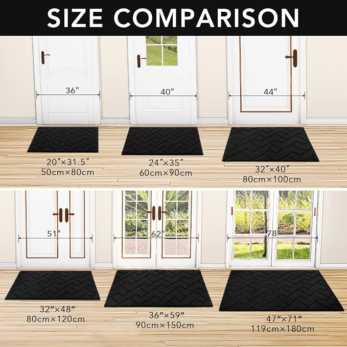 hicorfe Door Mat Indoor Entrance, TPR Backing Dirt Trapper Front Door Mat