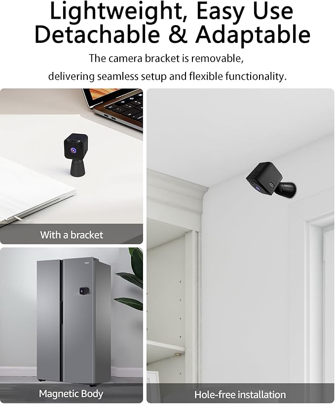 4K HD Indoor Camera for Indoor Security with App Control Motion Detection & Night Vision Wireless WiFi Rechargeable Pet Camera for Home/Office 24/7 Cycle Save Video Only (4K)