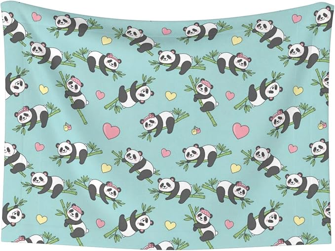 Reversible Plush Throw for Dogs and Cats, Chinese Cute Panda, Double Sided Blanket with Nubby Dot Side and Sleek Side Ideal for Cuddling Nesting Security