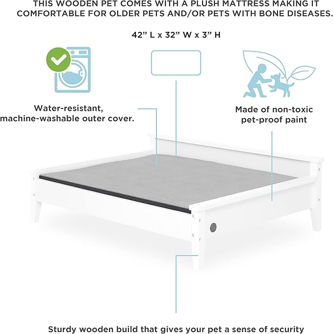 Wooden Dog Bed with Water-Resistant Mattress, Larget to Extra Large Elevated Pet Bed with Calming Pet Mattress, Greenguard Gold Certified, Modern Dog Couch, Winston - TailZzz
