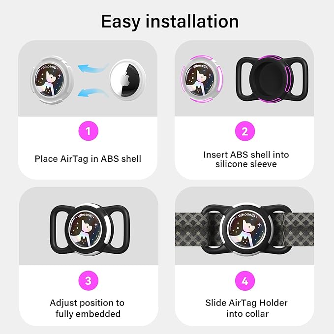 Waterproof Dog Collar Holder, Silicone & ABS Holder for Dog & Cat Collars, Ultra-Durable, Lightweight and Protective Case (Black&Black-1, Regular)
