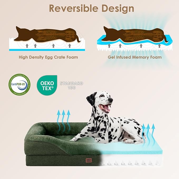 EHEYCIGA Orthopedic Dog Bed for Large Sized Dog, 41x27x7.5 Inch Large Memory Foam Dog Couch Bed with Sides, Waterproof Liner & Washable Removable Cover, Bolster Pet Sofa, Dark Green