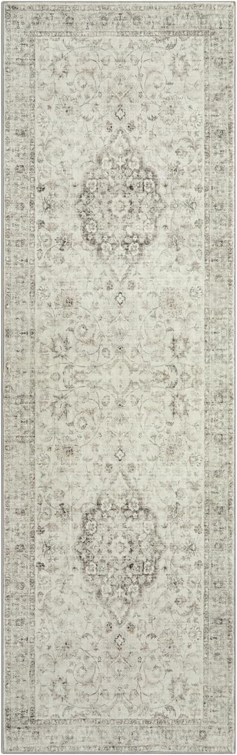 LIVEBOX Washable 2.5x8 Runner Rugs for Entryway Bathroom, Boho Kitchen Floor Mats Long Rug Runners for Hallways Non Slip, Farmhouse Low-Pile Carpet Runners for Laundry Room, Taupe