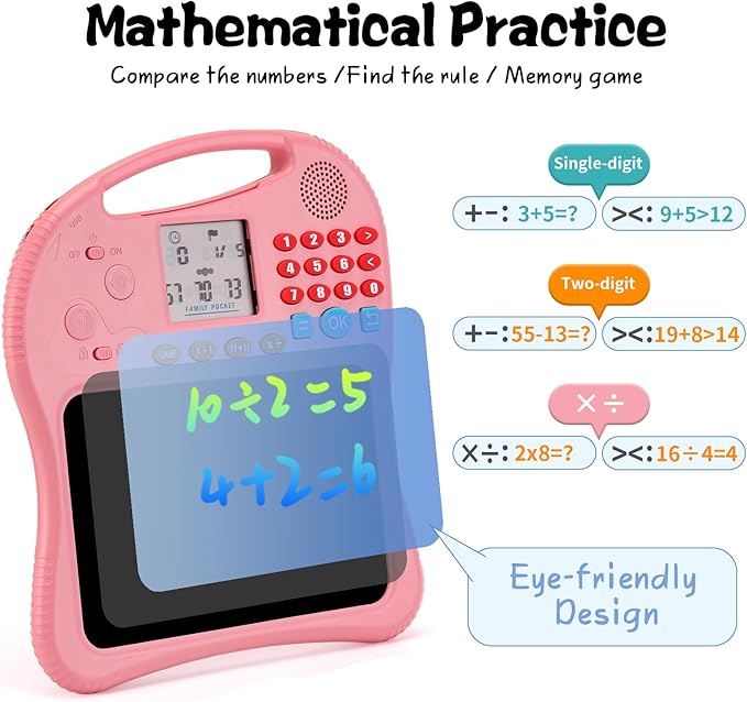 Kids Educational Learning Toys with Math Games,Talking Flash Cards and Writing Drawing Tablet, Speech Therapy Autism Sensory Toys Gifts for Toddler Preschool Activities Boys Girls Ages 3-10 (Pink)