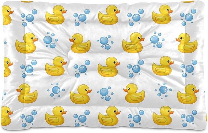 Emelivor Yellow Duck White Dog Cat Bed Washable Crate Pet Bed Anti-Slip Comfortable Durable Dog Crate Bed for Indoor Small Medium Large Dogs,36x24in