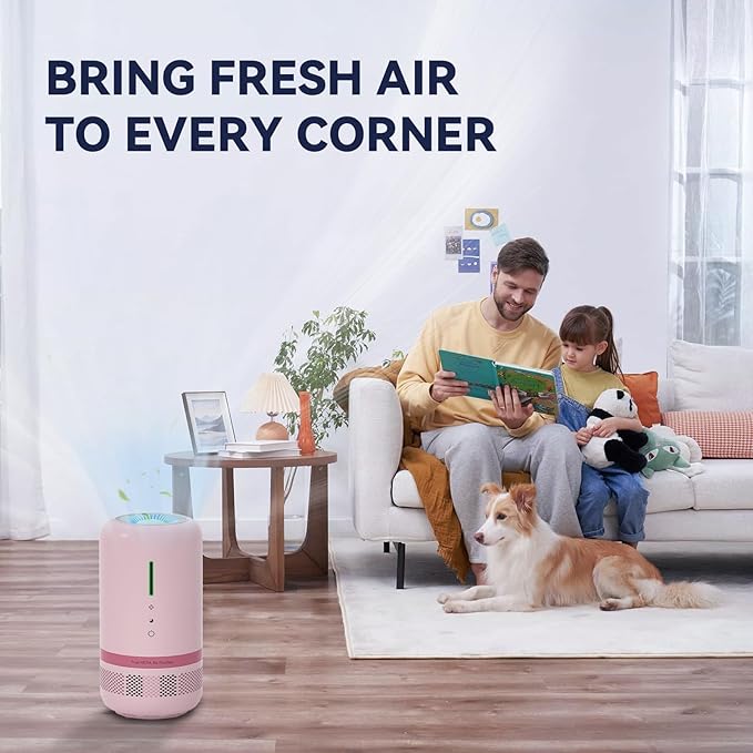 Air Purifiers for Home,HEPA Air Purifier for Room up to 960ft²,Air Purifiers for Odor,Dust,Quiet Air Cleaner for Office,Living Room,Bedroom,Kitchen,Type-C Charging,Included Adapter,Pink 1 Pack