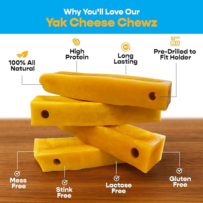 Yak Chew Holder Pack, Large (4 Pieces) - Includes Yak Cheese Holder for Safe, Secure and Smarter Chewing. Also a Bully Stick Holder Too!