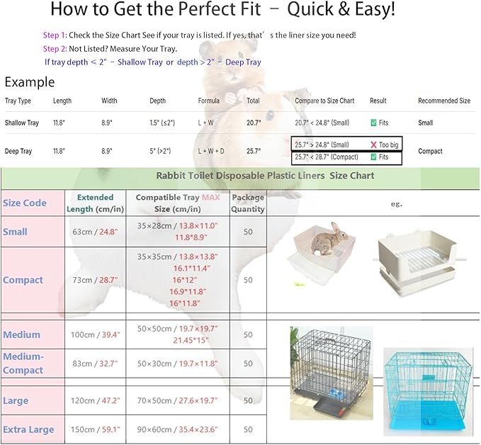 50 Pcs Disposable Rabbit Cage Liner Plastic Toilet Film Leak-Proof for Small Animals Bunny Guinea Pig Bird Cage Liners Litter Box Crate Tray Drawer Quick Cleanup Essentials Indoor (Medium)