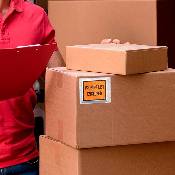 PSBM 2000 PCS 10 x 5.5 Inch Orange Full Face Packing List Enclosed Bags, Shipping Mailing Envelopes and Packing Slip Pouches for Mailing Labels, Invoices and Documents