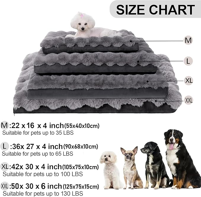 Dog Beds for Extra Large Dogs, Soft Plush Faux Fur Fluffy Dog Mat with Removable Washable Cover & Anti-Slip Bottom, Machine Washable (Medium)