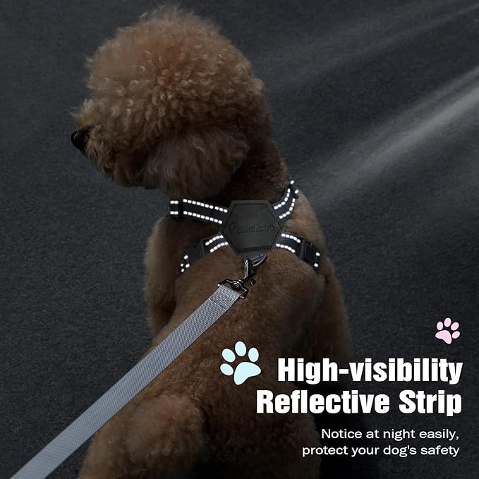 Pawaboo Small Dog Harness and Leash Set, Puppy Harness X-Frame No Pull No Choke, Dog Vest Harnesses Adjustable for Small Medium Sized Dogs, Soft Breathable Pet Harnesses for Walking Outing (L, Black)