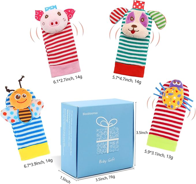 BLOOBLOOMAX Sock rattles for Babies 0-24 Months Baby Animal Foot Finder Educational Toys