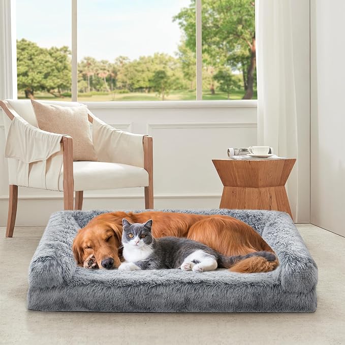 Orthopedic Dog Bed for Extra Large Dogs Breeds, Dog Sofa Beds with Pillow,High Density Egg Crate Foam Dog Beds,Waterproof Deluxe Plush Couch Dog Bed with Removable Washable Cover