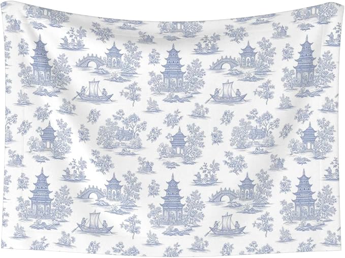 Pet Blanket for Couches and Beds, Chinese Style Powder Blue Chinoiserie Toile, Reversible Double Sided Plush Design with Soft Bumpy Texture and Smooth Surface, Furniture Protector