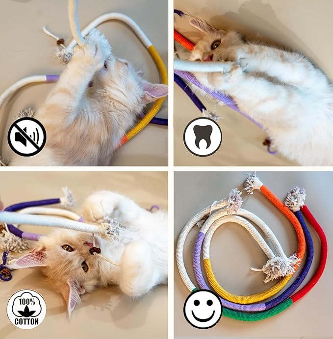 3-Pack Bent Cat Rope Toy, Pet Chew Toys, Interactive Tease Toys for Cats and Kittens, Bite-Proof Playthings, Cotton Rope Kitten Toys for Dental Care and Stress Relief, Pet Supplies