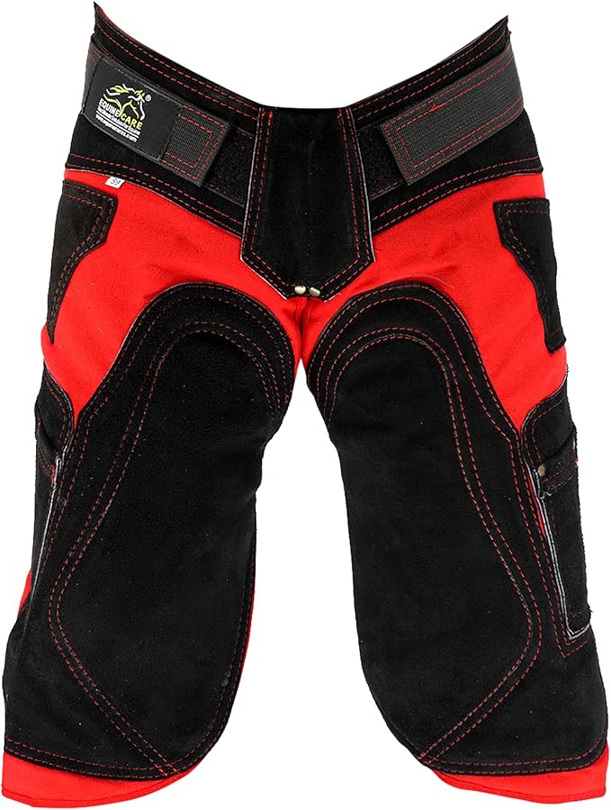 Equine Care Farrier Apron Chaps 2mm Cowhide Leather, 500 GSM Canvas, Air-Mesh, 27" Length, Adjustable Waist (28"-52"), Ergonomic Foam-Padded Thigh & Back Support, 4 Knife Pockets, 2 Nail Magnets.
