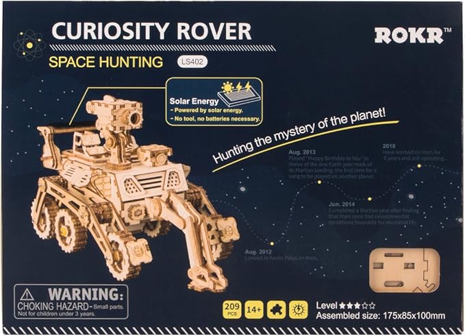 ROKR Assemble Solar Energy Powered Cars-Moveable 3D Wooden Puzzle Toys-Funny Teaching Educational-Home Deco-Model Building Sets-Best Christmas,Birthday Gift for Boys,Children,Adult (Curiosity Rover)
