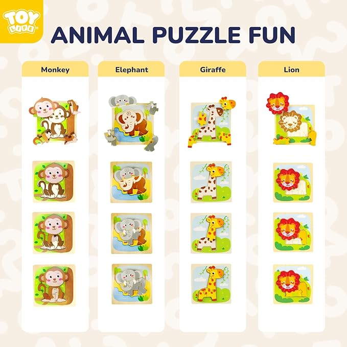 TOY Life Wooden Puzzles for Toddlers 2-4, Toddler Montessori Toys for 1 2 3 Year Old Boys Girls, Animals Wood Jigsaw Puzzles, Educational Learning Toy Kids Puzzle, Best Gifts for Baby Age 1-3 2-4