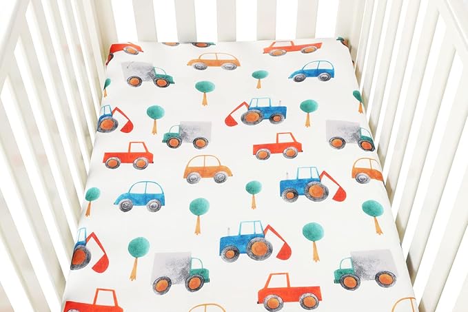 Pack n Play Sheet Stretchy Fitted Portable Mini Crib Sheets Set 3 Pack,Playard Sheets Convertible Playard Mattress Cover,Ultra Soft Jersey Material,Rocket Satellite,Car & Bus